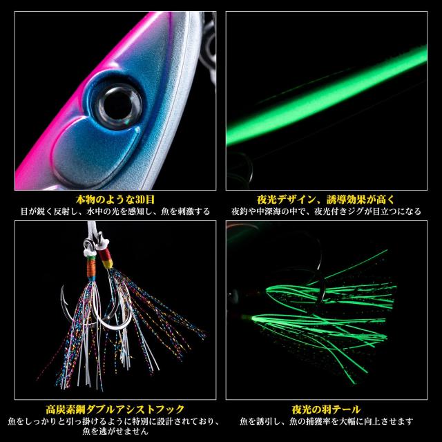 GOTURE リードフィッシングジグ 200g 5 種類セット 二本？付き 垂直ジグ 海水淡水兼用 アシストフック付き 5 個入り PVC 袋 + 紙カード 鉛_5