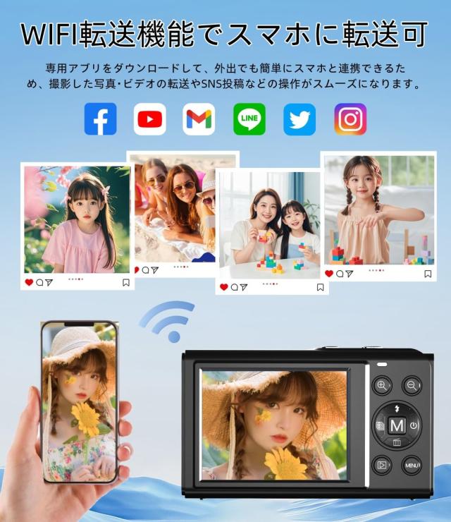 YULINJIA デジカメ 3倍光学ズーム スマホに送れる 4K デジタルカメラ