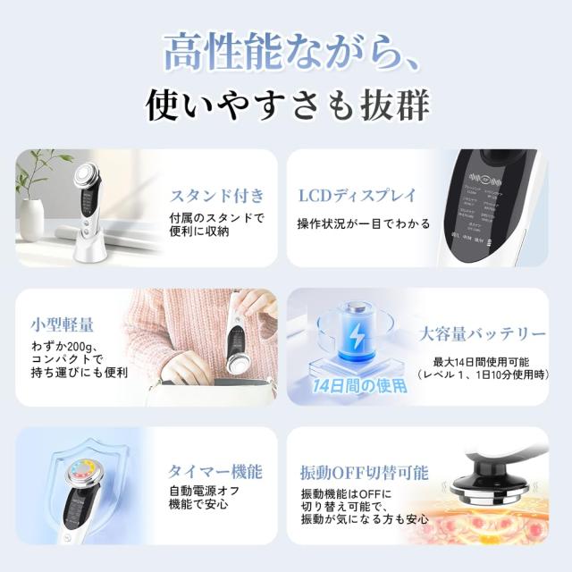 SONCCI 美顔器 EMS RF美顔器 目元 温熱 振動 イオン導入 イオン導出