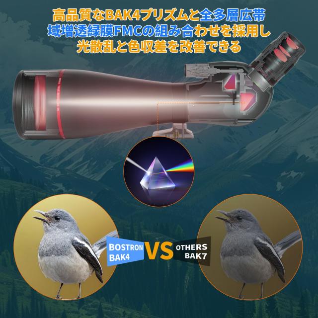 BOSTRON フィールドスコープ 天体観測 IPX7 防水 25-75倍率 100ｍｍ内径対物レンズ お月見 天文観測 単眼鏡 高倍率 地上望遠鏡 FMCレンズ_2