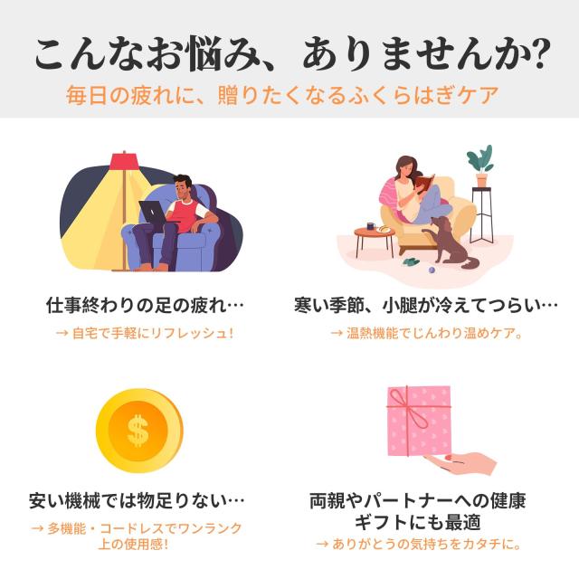 ふくらはぎケア 空気圧 温熱機能 3モード調整 静音設計 軽量コードレス 充電式 男女兼用 自動オフタイマー 家庭用 母の日 父の日 誕生日_6