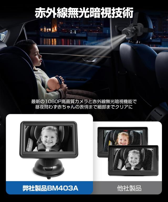 Antion 2025革新型 車用ベビーモニター 4.3インチ 見守りモニター 