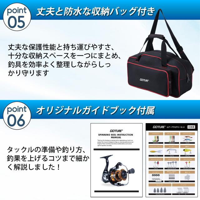 Goture 御釣り仕かける 金色円環海竿 投げ竿 1.8m 12 点操作手順 ルアー・悪巧み・小物一揃え完全無欠さ 未経験者から上級者まで相応う 超軽さ高こっ酷い 雨合羽納める