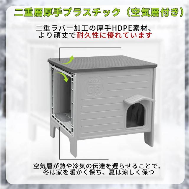 屋外用キャットハウス（猫用マット付き）耐候性プラスチック製 猫小屋（脱出用ドア付き）室内・屋外両用 防水設計野良猫/飼い猫用シェル_2