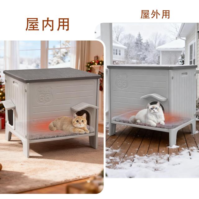 屋外用キャットハウス（猫用マット付き）耐候性プラスチック製 猫小屋（脱出用ドア付き）室内・屋外両用 防水設計野良猫/飼い猫用シェル_8