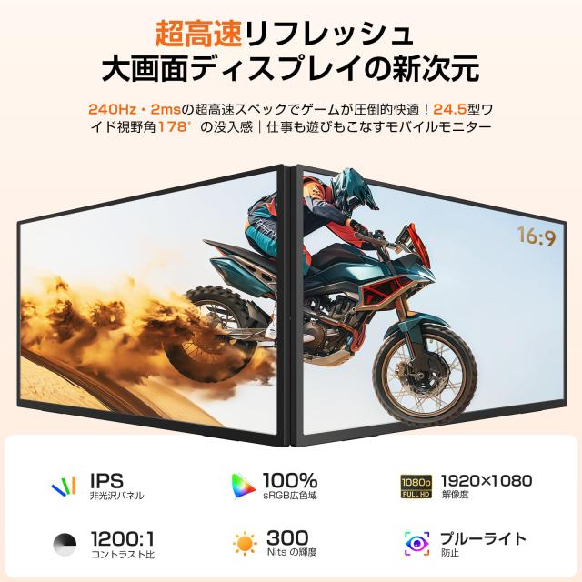 UPERFECT モバイルモニター 24.5インチ モバイルディスプレイ FHD