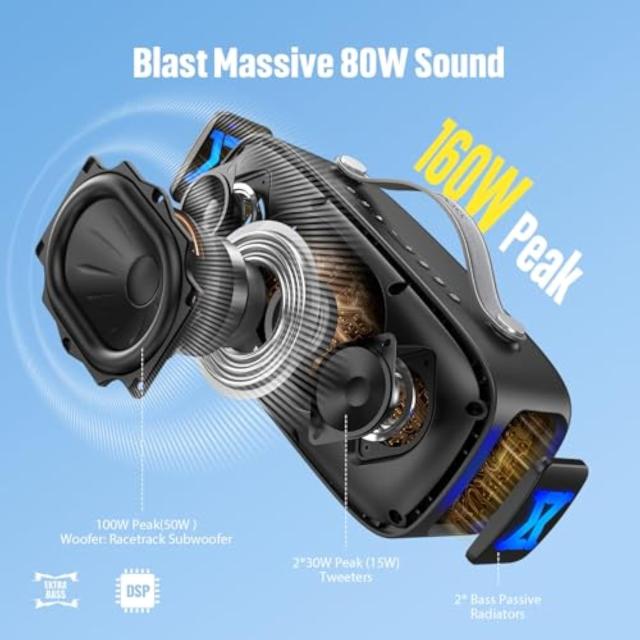 DOSS Extreme Boom Pro D300 bluetoothスピーカー ワイヤレス 80W 大音量 20時間再生 3つのEQモード IPX6防水 ポータブル ブルートゥース_1