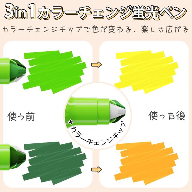 Zeallynx 3in1 蛍光マーカーペンセット 水性ペン 1本2色＋カラー