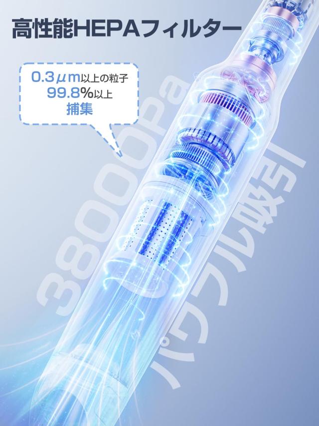 掃除機 コードレス 軽量 【置くだけ充電】 38Kpa強力吸引 最大40分連続