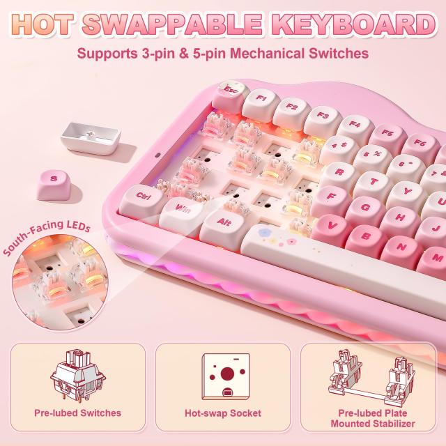 YUNZII C75 ワイヤレス メカニカルキーボード 75%レイアウト ホットスワップ対応 クリーミーキーボード NKRO PBT MOA キーキャップ RGBバ_4