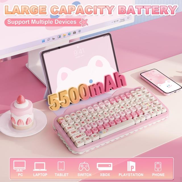 YUNZII C75 ワイヤレス メカニカルキーボード 75%レイアウト ホットスワップ対応 クリーミーキーボード NKRO PBT MOA キーキャップ RGBバ_5