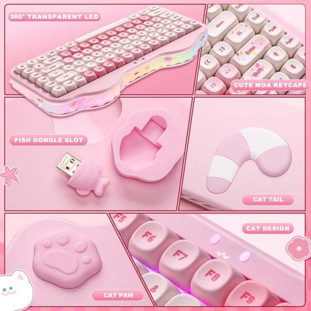 YUNZII C75 ワイヤレス メカニカルキーボード 75%レイアウト ホットスワップ対応 クリーミーキーボード NKRO PBT MOA キーキャップ RGBバ_7