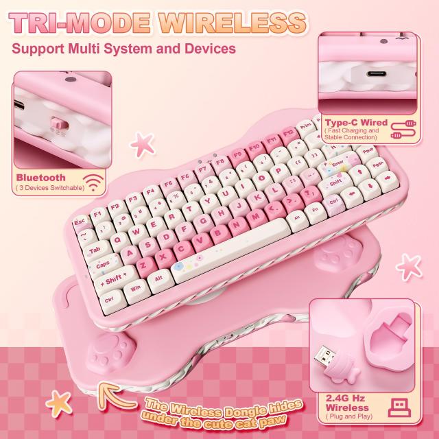 YUNZII C75 ワイヤレス メカニカルキーボード 75%レイアウト ホットスワップ対応 クリーミーキーボード NKRO PBT MOA キーキャップ RGBバ_2