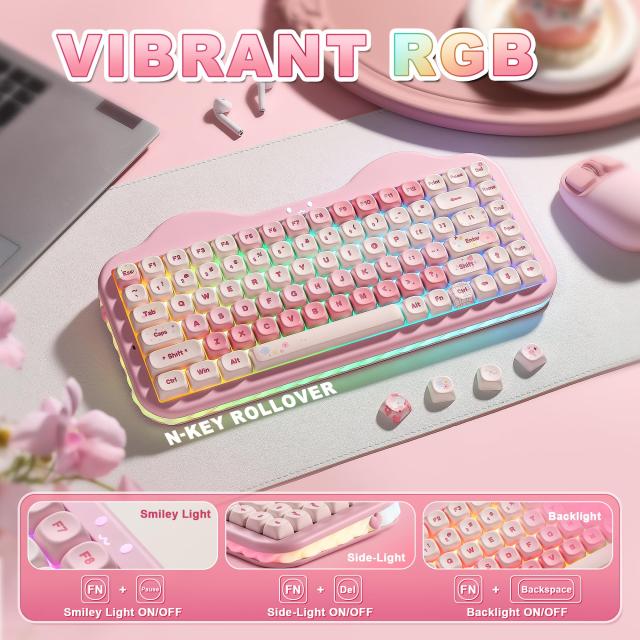 YUNZII C75 ワイヤレス メカニカルキーボード 75%レイアウト ホットスワップ対応 クリーミーキーボード NKRO PBT MOA キーキャップ RGBバ_6