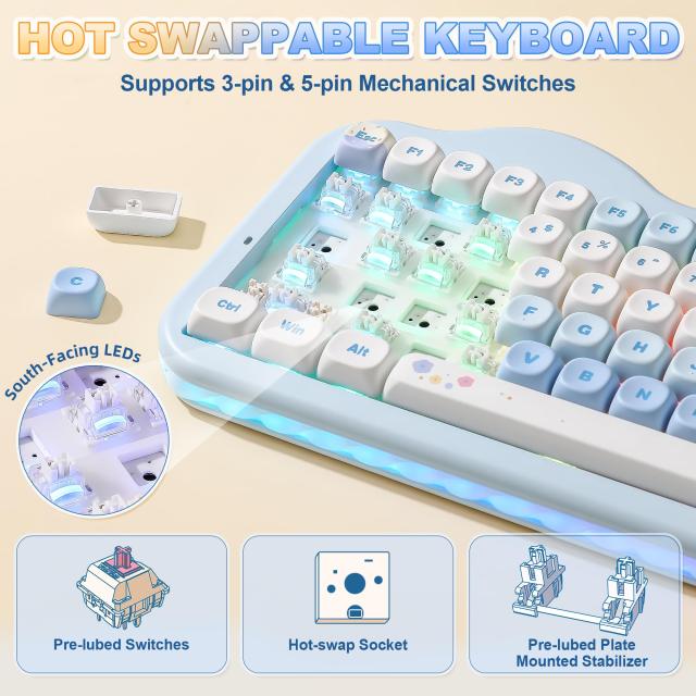 YUNZII C75 ワイヤレス メカニカルキーボード 75%レイアウト ホット