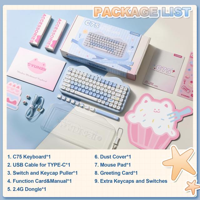 YUNZII C75 ワイヤレス メカニカルキーボード 75%レイアウト ホット