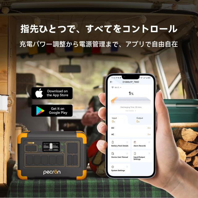 PECRON ポータブル電源 E1000LFP 1024Wh 1800W 大容量 AC定格1800W リン酸鉄 ポータブルバッテリー 45分で80％急速充電 アプリ連携 静音_5
