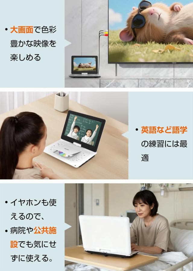 ポータブルDVDプレーヤー 目の保護モード 14.1インチ液晶大画面 dvd 