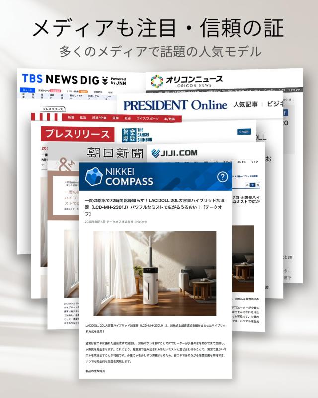LACIDOLL 加湿器 大容量 スチーム式 ハイブリッド式 加熱式 加湿器 