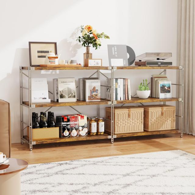 HOMNITURE オープンラック 3段 幅86cm 木製 収納棚 スモーク調｜安定感設計・組立簡単｜キッチン リビング 書斎 多目的ラック_1