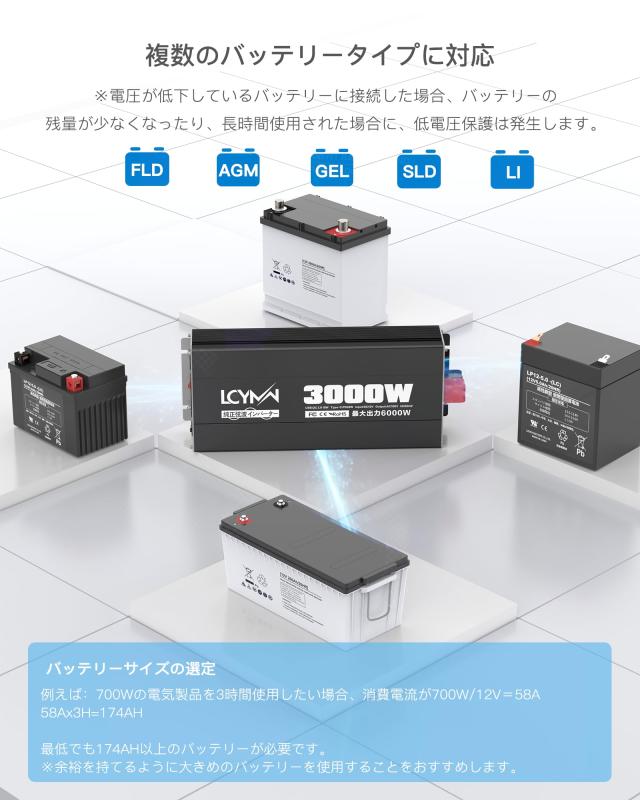 LCYMW インバーター 正弦波 3000W 12V 100V DC12V(直流)を LCYMW インバーター 正弦波 3000W 12V 100V DC12V(直流)を