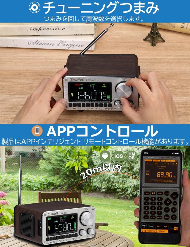 ZHIWHIS Bluetoothスピーカー ウッドケースラジオ 「専用ワイヤレス