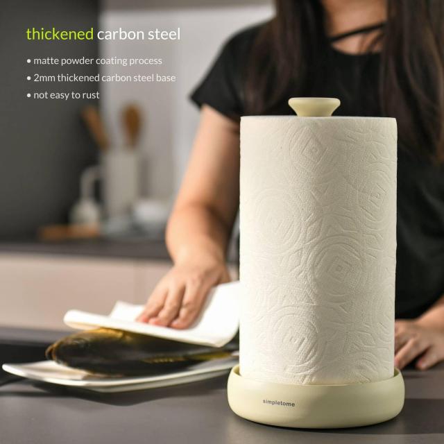 simpletome キッチンペーパーホルダー 卓上 片手で切れる巻き上げたまま保管 重り付きベース (マットクリーム)