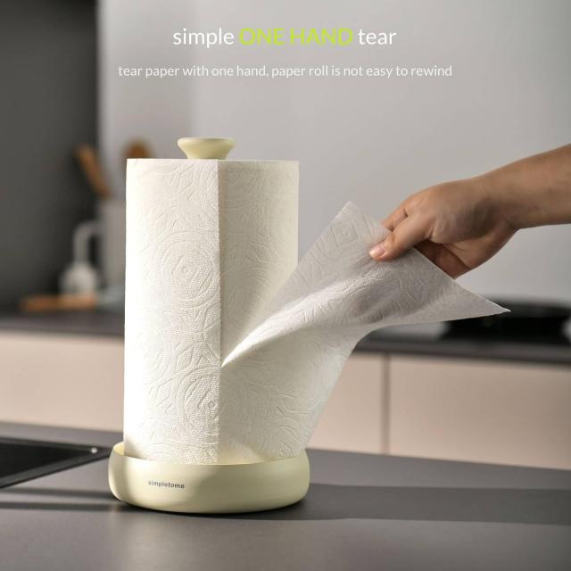 simpletome キッチンペーパーホルダー 卓上 片手で切れる巻き上げたまま保管 重り付きベース (マットクリーム)