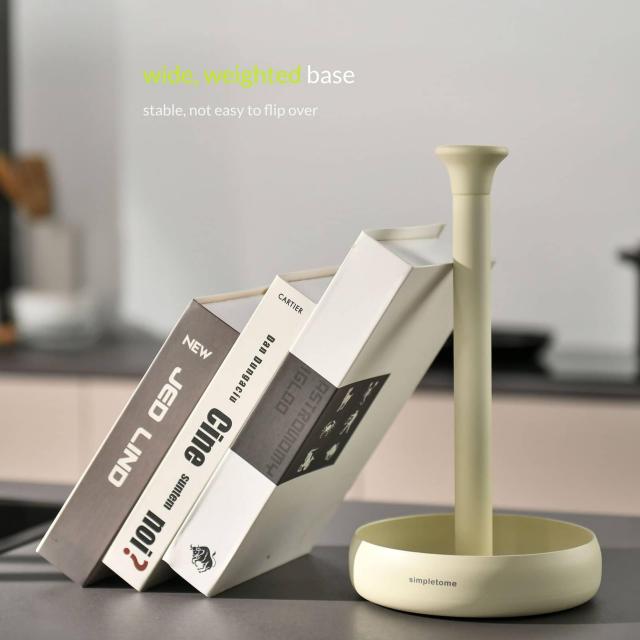 simpletome キッチンペーパーホルダー 卓上 片手で切れる巻き上げたまま保管 重り付きベース (マットクリーム)