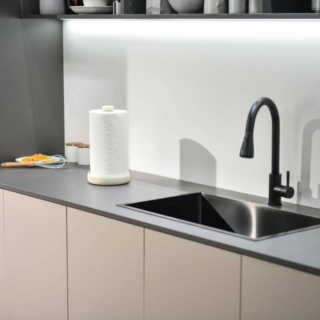 simpletome キッチンペーパーホルダー 卓上 片手で切れる巻き上げたまま保管 重り付きベース (マットクリーム)