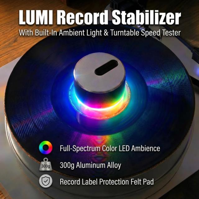 HumminGuru LUMI レコードウェイトスタビライザー＆ターンテーブルスピードテスター | 33/45/78RPMストロボディスク＆ライト | 300g LPア_1