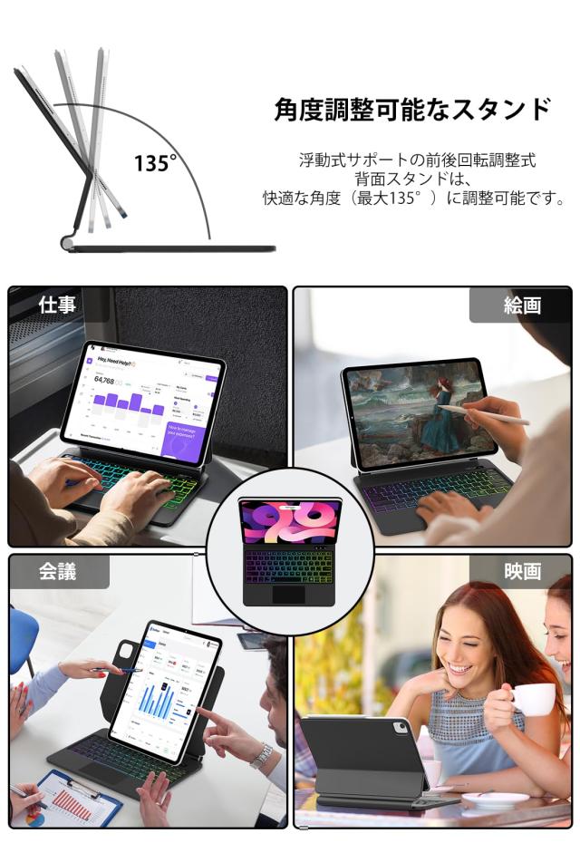 AVNICUD iPad Air 13インチ (M3 2025/ M2 2024) iPad Pro 12.9インチ 第6/5/4/3世代 キーボード ケース マルチタッチジェスチャー対応 バ
