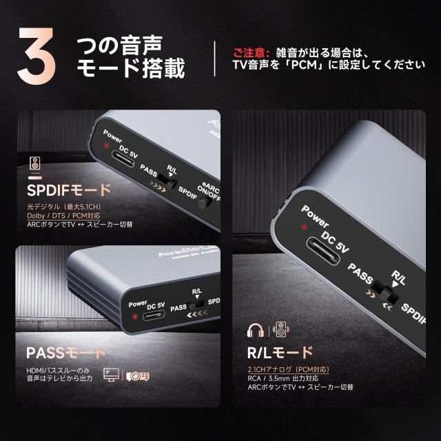 avedio links HDMI 2.1 音声分離器 8K60Hz 4K120Hz対応 HDMI Audio Extractor 5.1ch ARC/eARC CEC Dolby Atmos DTS AAC ALLM VRR 光デジ