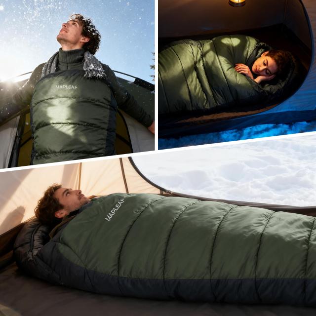 Mapleaf 寝袋 シュラフ マミー型 -18度まで対応 コンパクト キャンプ アウトドア スリーピングバッグ 丸洗い可能 登山 防災用 車中泊 室