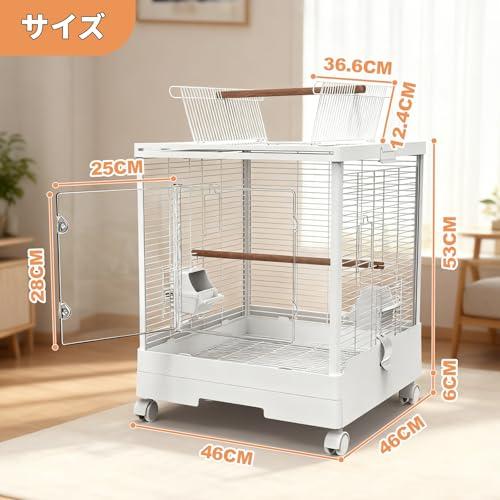 [MCHNHUA] 透明な前扉の鳥かご 大型 キャスター付きでお掃除楽々 インテリア バードケージ 白 おしゃれ セキセイインコ 文鳥 複数飼いに_1