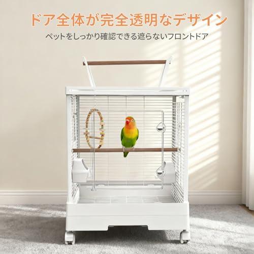 [MCHNHUA] 透明な前扉の鳥かご 大型 キャスター付きでお掃除楽々 インテリア バードケージ 白 おしゃれ セキセイインコ 文鳥 複数飼いに_3