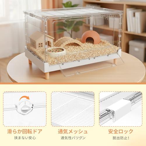 【MCHNHUA】ハイタイプ 折りたたみ式 ハムスターケージ 大型 深型設計＆大型回し車対応 クリア アクリル製 ゴールデンハムスターに最適_3