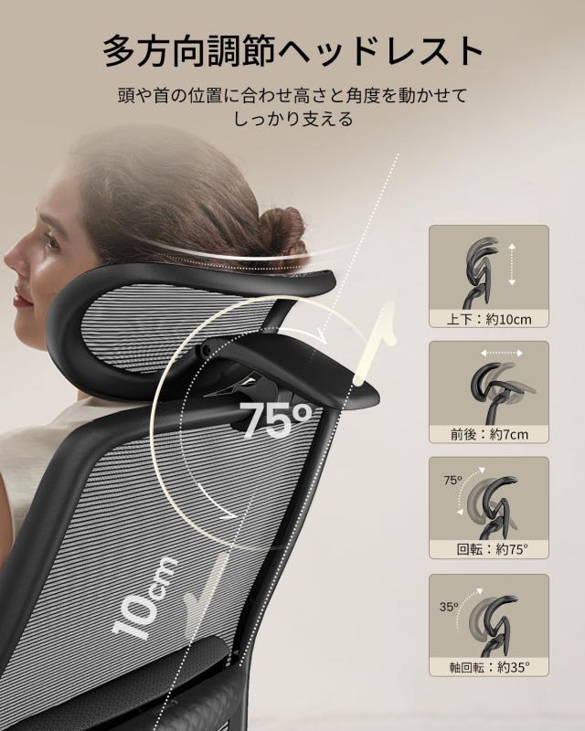 ProtoArc EC200 オフィスチェア 人間工学椅子 座面スライド広い座面 55Dモールドウレタンフォームのクッション 3Dヘッドレスト 2Dランバ_5
