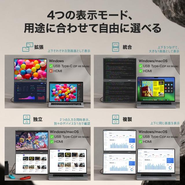 Upperizon デュアルモバイルモニター 14インチ×2画面 ドライバー不要