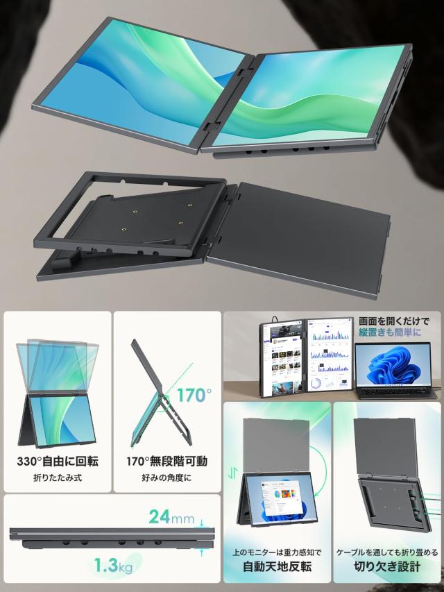 Upperizon デュアルモバイルモニター 14インチ×2画面 ドライバー不要