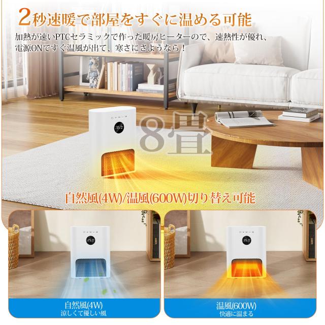 ヒーター 壁掛け 人感センサー付き 【ECO知能恒温？壁掛け式？3way使用】 セラミックヒーター 暖房器具 省エネ 2段階調節 4W/600W 1-12H_2
