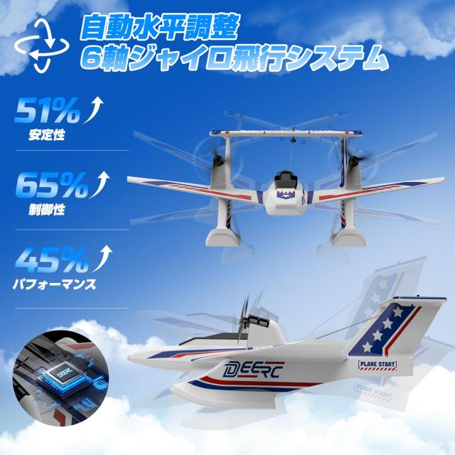 ラジコン飛行機 おもちゃ DEERC 水陸空 戦闘機 ラジコン 100g未満 40分飛行 全身防水 2.4GHz 6軸ジャイロ 軽量 低電力アラート 2段階スピ_6
