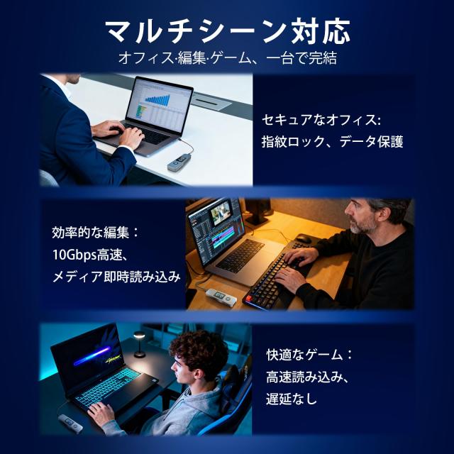 VCOM 指紋認証付き SSDケース M.2 NVMe/SATA対応 USB3.2 Gen2 10Gbps 高速転送 TFT画面付き データ漏洩を防ぐプライバシー保護 暗号化ハ_5
