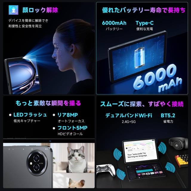 【AI最適化OS Android16 タブレット 初登場】Bmax アンドロイド 16 タブレット 10インチ、20GB+128GB+1TB拡張、8コアCPU T7250 tablet、6_4