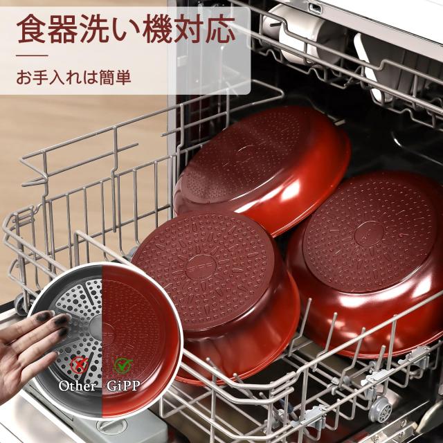 GiPP セラミック 鍋 フライパンセット 11点 IH・ガス火対応 フッ素不使用 取っ手のとれる 軽量 くっつきにくい 食洗機対応 オーブン調理_3