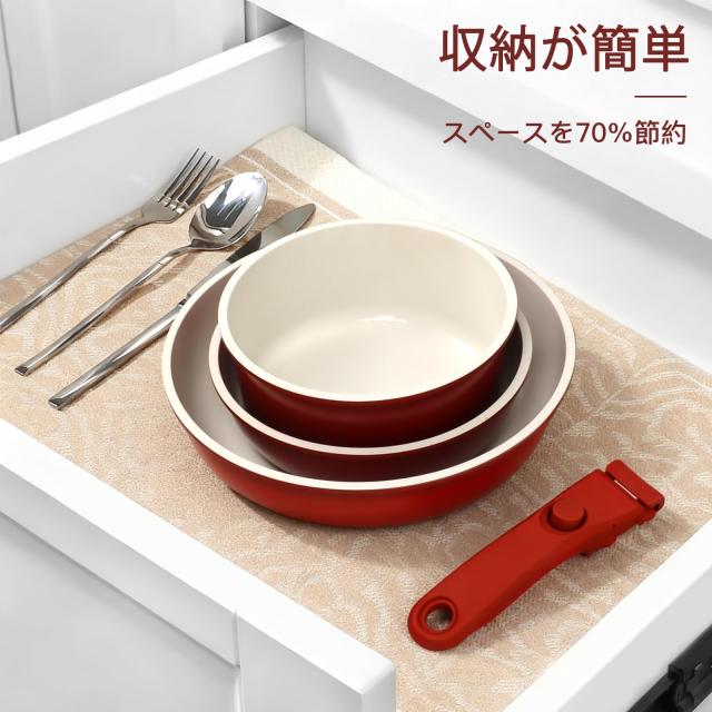 GiPP セラミック 鍋 フライパンセット 11点 IH・ガス火対応 フッ素不使用 取っ手のとれる 軽量 くっつきにくい 食洗機対応 オーブン調理_5