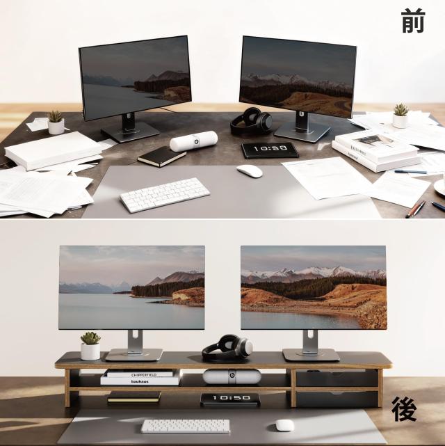 Fenge モニター台 卓上 モニタースタンド パソコン台 机上 2段 108cm 引き出し 木製 アクリル製 pcモニター台 ディスプレイ台 机上ラック_2