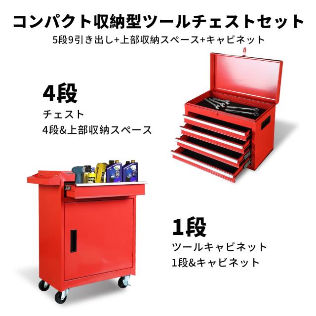BIG RED ツールキャビネット ツールチェスト 大型 ローラー ツールワゴン 鍵付き 引き出し 工具箱 キャビネット ボックス 5段タイプ 大容_3