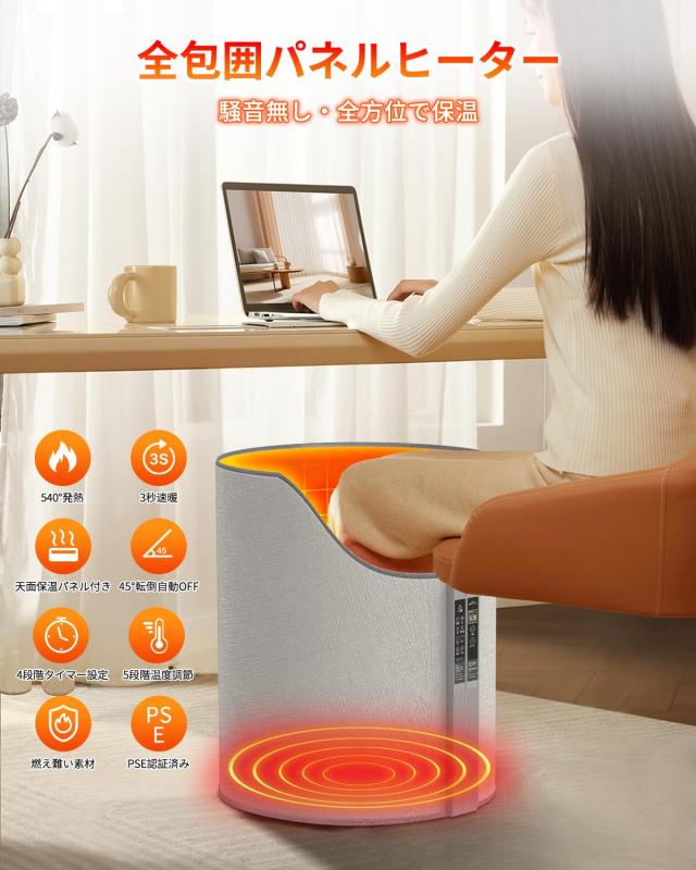 デスクヒーター　全方位発熱式パネルヒーター　通電確認済 パネルヒーター 足元【540°全方位発熱＆2025新登場】デスクヒーター 筒