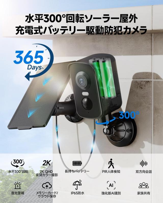 強力マグネット式設置・300°首振り・穴あけ不要】Ediloca 防犯カメラ